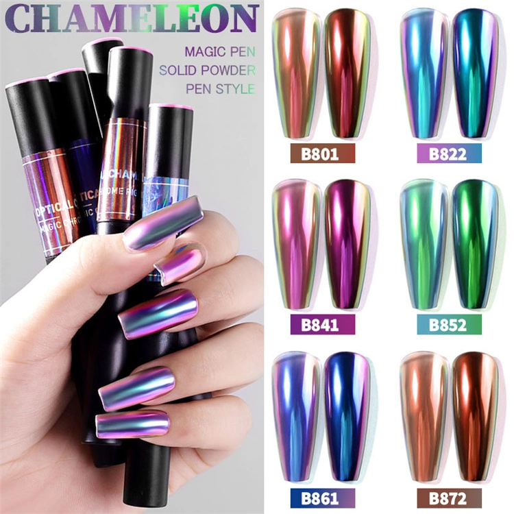 6 Color Bulk Solid Mirror Effect Fairy Neon Nail Art Chrome Powder Pen Pencil for Nail Design