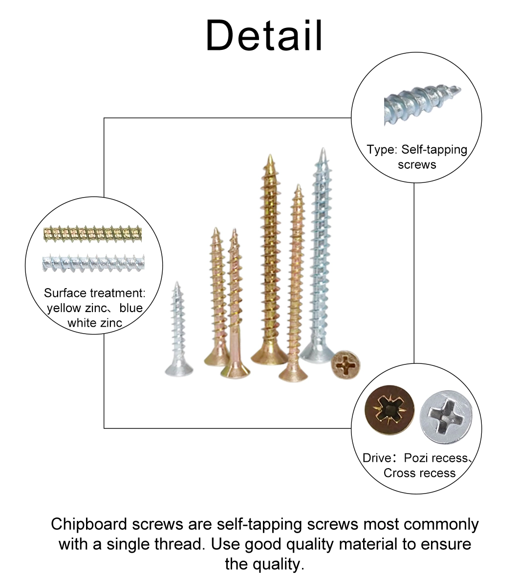 Galvanized Carbon Steel Furniture Screw Double Countersunk Head Pozi Drive for Wood Material Chipboard Screws